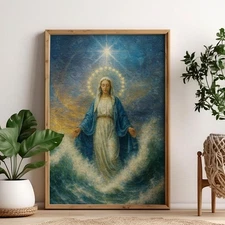Virgin Mary Star of the Sea Poster, Canvas, Catholic Religious Framed Art, Bl...