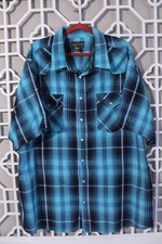 High Noon Pearl Snap Shirt Mens 3XL Blue Plaid Pockets Cowboy Western Casual Men