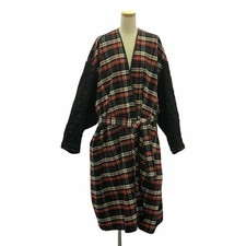 BALENCIAGA  2018 Quilted Switched Check Gown Coat 34 Red Black Used KLDR-0
