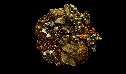 New ListingMiriam Haskell Vintage Flower Amber Glass Cluster Gold Tone Brooch