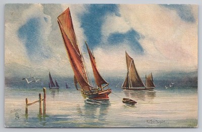 AK R Tuck Oilette 3318 Meer & Himmel, Segelboote, Künstler R Montague