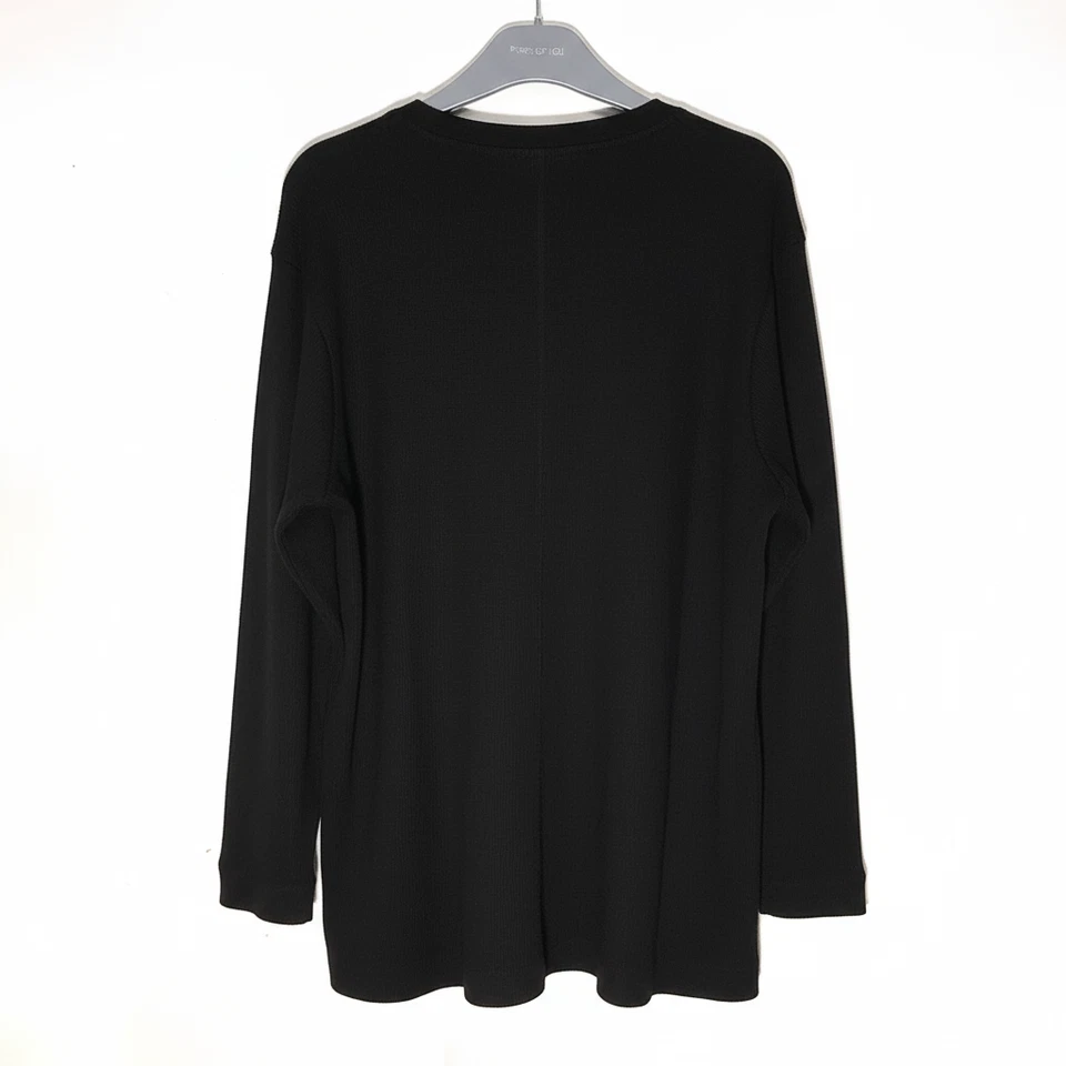 New Johnny was Mixed Media Henley Thermal Black Top L - Image 3 of 4