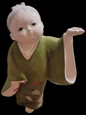 Japanese Hakata Traditional Figurine Child Holding Hand Up Retro Vntg