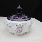 Fenton Milk Glass Pansies Hand Painted Beaded Melon Covered Box LE 1996 W1254