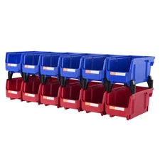 VEVOR Hanging Stackable Storage Bin Plastic Organizer Garage Box 12 PCS Blue/Red