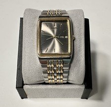Vintage Seiko Tank Watch 28mm Gray Dial Two Tone Day Date w/ New Battery 6.25