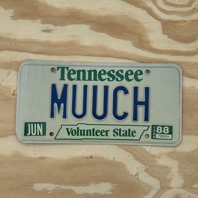 Vintage 1988 Tennessee License Plate Vanity Tag MUUCH Volunteer State June 1988