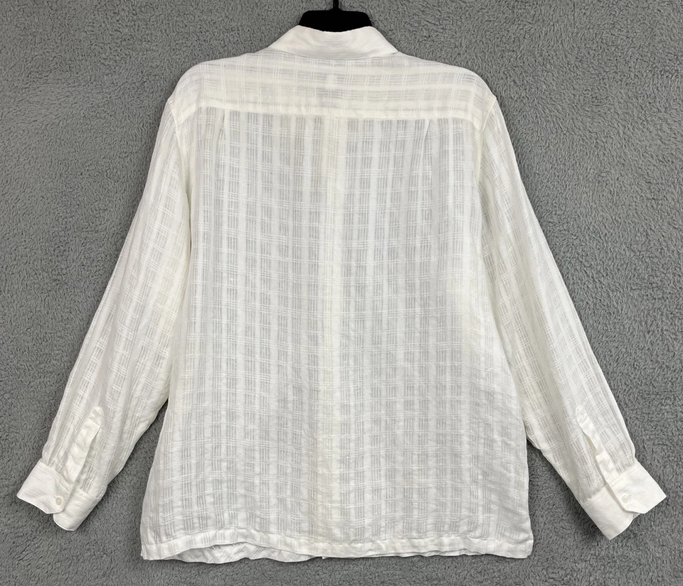 Linen Shirt Mens XL Relaxed Fit White/Off White Woven Pattern Cruise Vacation - Image 2 of 4