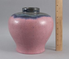 Antique Art Deco Signed Fulper Cobalt Blue & Pink Matte Glaze Art Pottery Vase