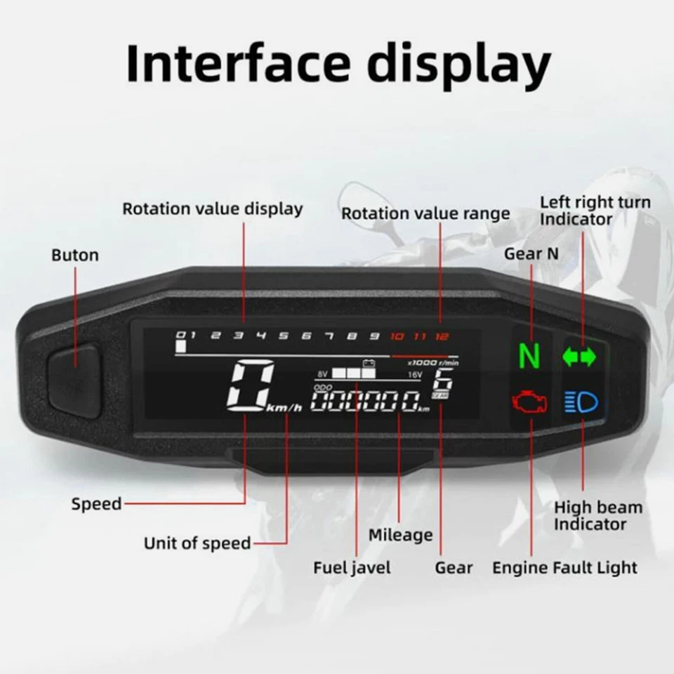 Motorcycle LCD Digital Speedometer Odometer Tachometer Bar Gauge With Bracket - Image 4 of 4