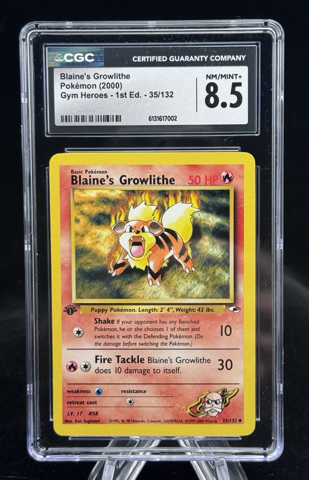 Blaine’s Growlithe #35 1st Edition Gym Heroes 2000 Pokemon CGC 8.5 🔥