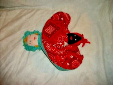 Folk Art Americana Cloth Doll Topsy Turvy Antique 2 Dolls in One Handmade Aqua