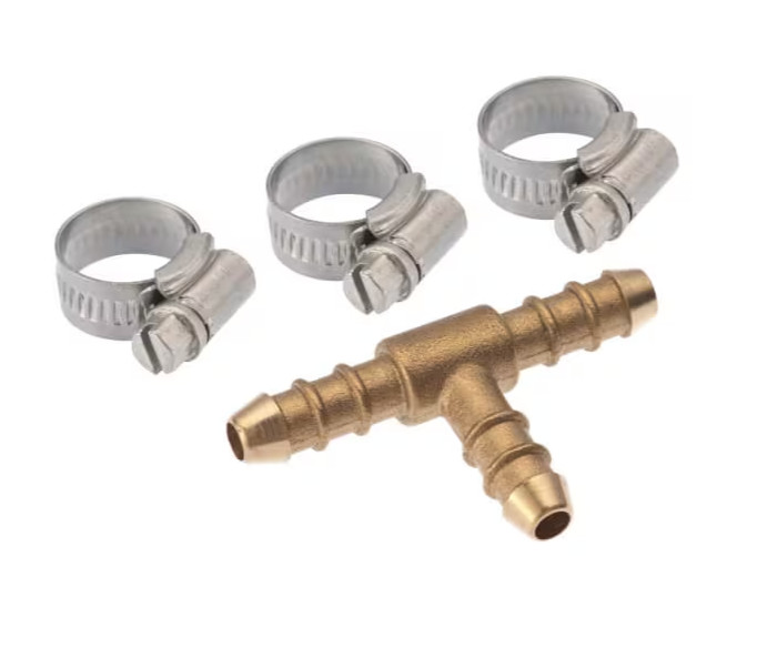 8mm Gas Hose Nozzle Tee Connector and 3 Hose Clips For use with 8mm LPG Gas Hose
