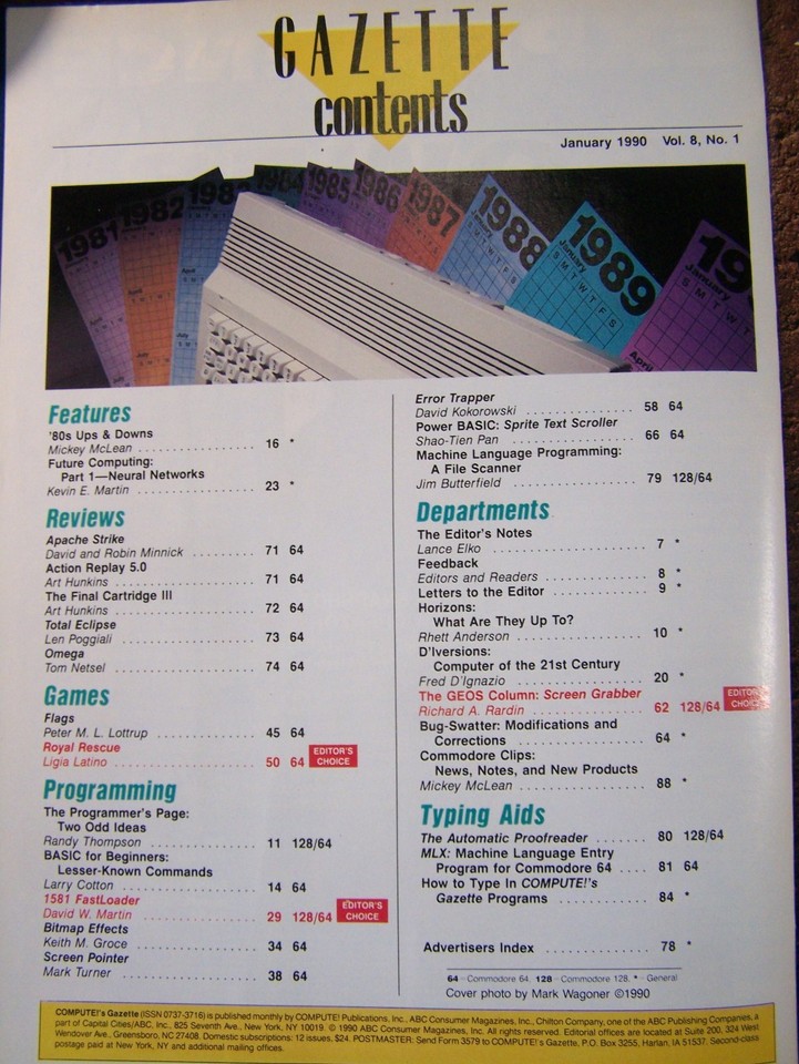 Compute!’s Gazette magazine for Commodore Computers - January 1990 | eBay