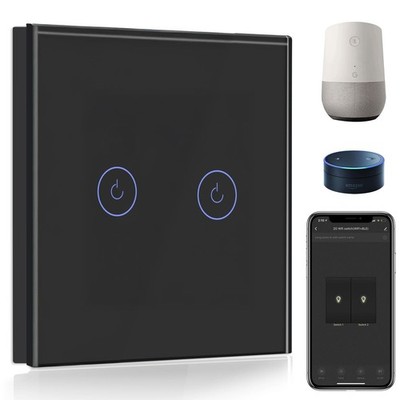 BSEED Smart Lichtschalter, kompatibel mit Alexa und 2 Gang - neutraler Bedarf, schwarz 