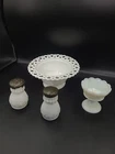 Vintage Lot 4 Milk Glass. Treat/Candy Bowls, Salt And Pep Shakers.  MG