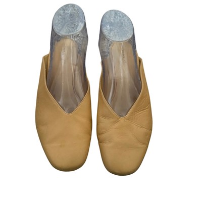 Vince Levins V-Cut Flat Leather Slide Mule US 8 EU 38 Tan Slip On Made In Italy