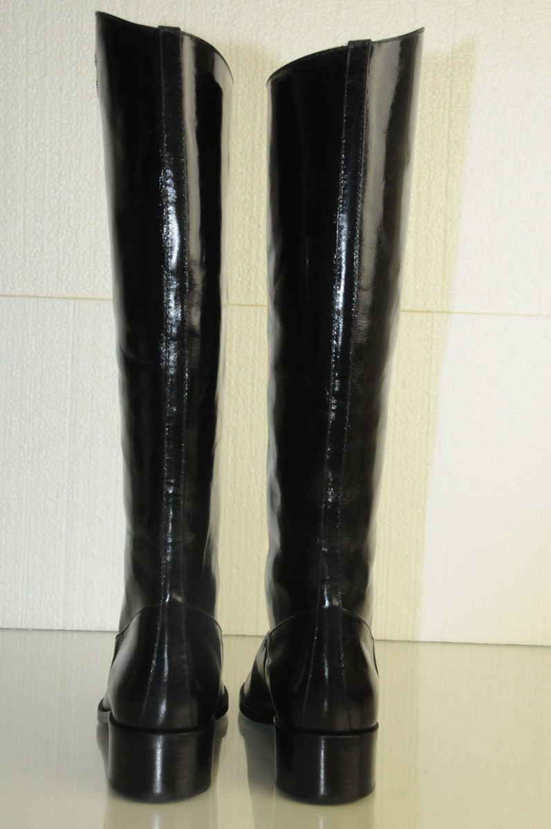 $1700 New Chanel ASCOT CC Black Knee High Riding Flat Boots Shoes