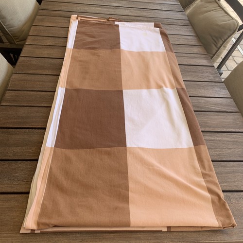 VTG Tablecloth Geometric Color Blocks Mod 1970s Cotton Brown Tan White 84x89 - Picture 9 of 10