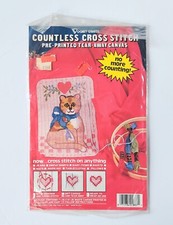 Vogart Crafts Countless Cross Stitch Pre Printed Tear Away Canvas Cat Bow