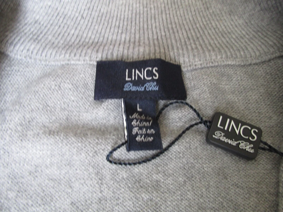 New Lincs David Chu LS 1/2 Zip Golf Sweater Men's Large Grey and White $138 - Image 4 of 4