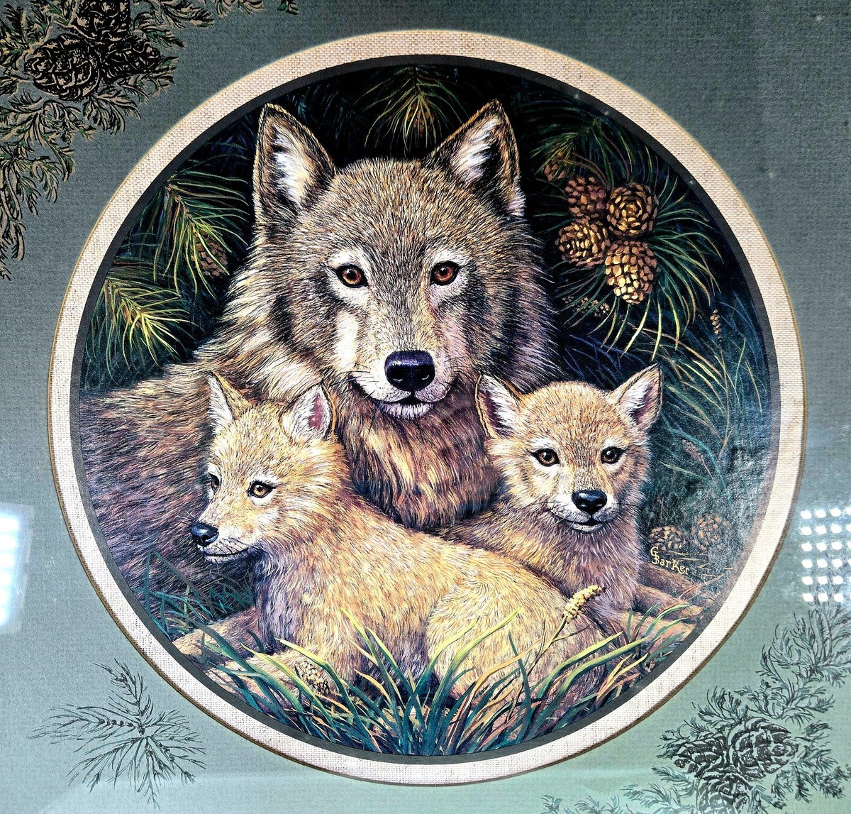 G. Barker Wolf w/Two Cubs Beautifully Framed Print 17 G. Barker Wolf w/Two Cubs Beautifully Framed Print 17