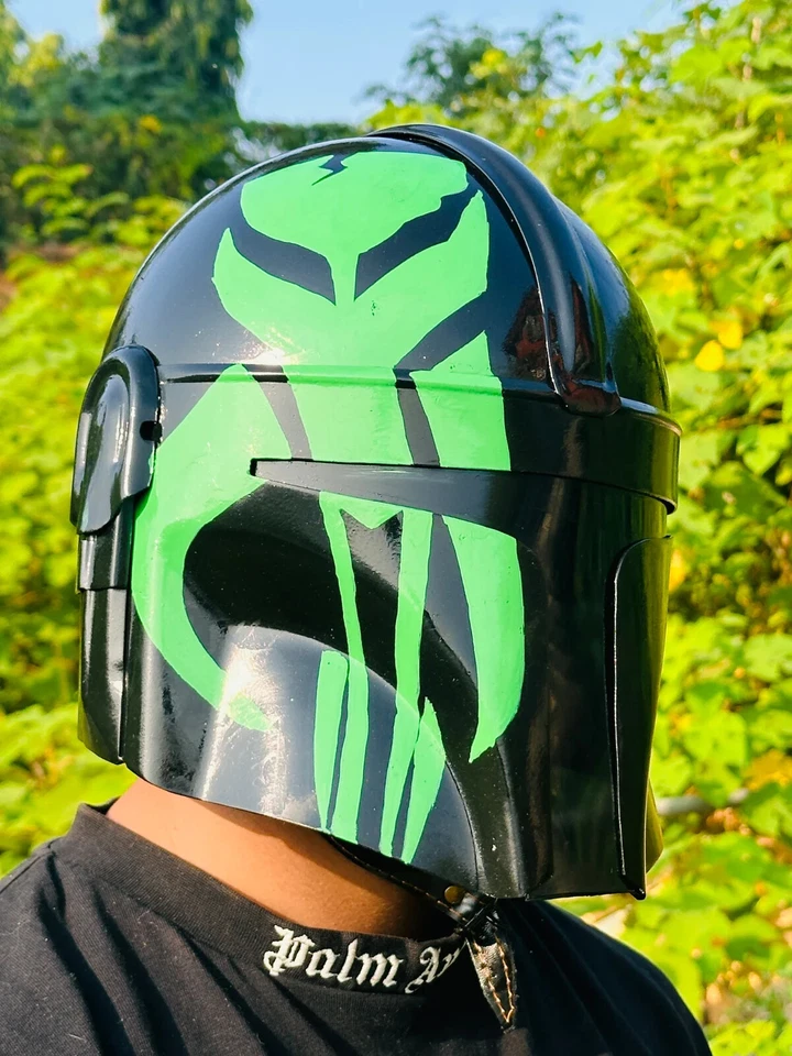 Capacete de aço verde mandaloriano cosplay guerra estelar capacete Boba Fett para melhor presente - Imagem 3 de 4