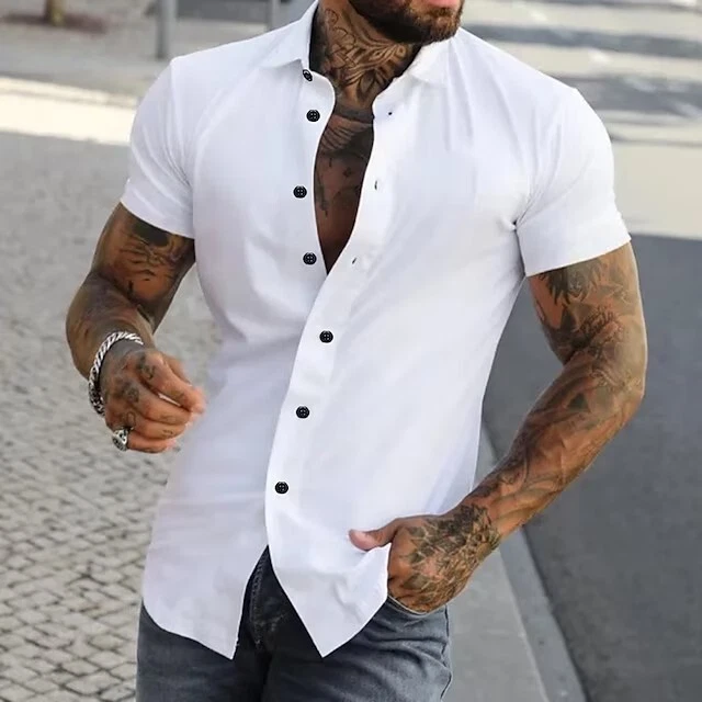 Summer Men s Short Sleeve Shirt Button Casual Solid Color Down Sports Thin Shirt