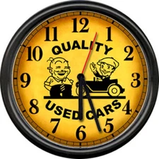 Retro Vintage Used Cars Auto Service Salesman Sales Lot Quality Sign Wall Clock