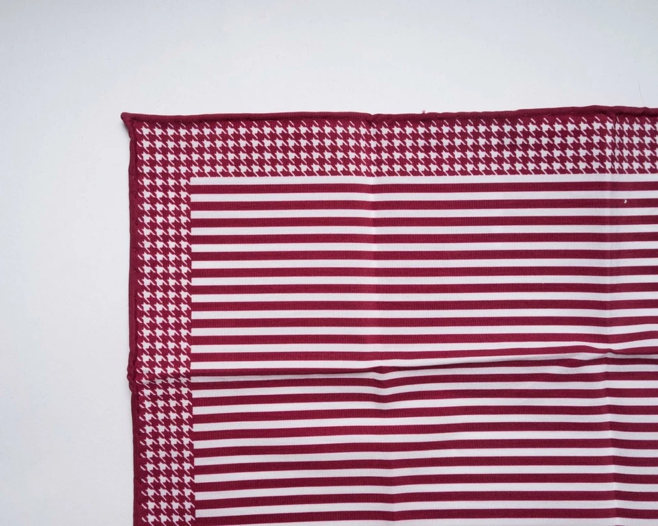 Brunello Cucinelli $195 Nuevo con Etiquetas Algodón Bolsillo Cuadrado Rojo Blanco Rayas Pata de Gallo Foto 2 de 4