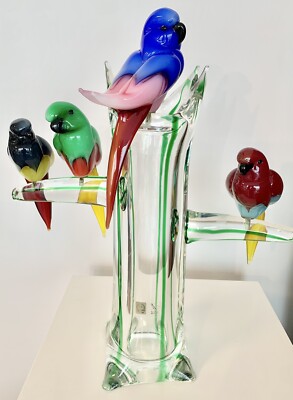 Zanetti Murano Art Glass Italy 4 Birds On A Branch Artist