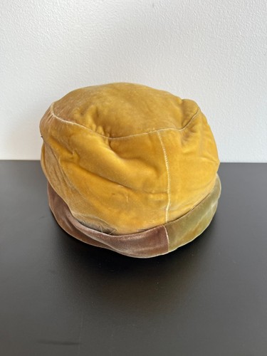 vintage 60s hat mustard yellow velvet cloche pillbox flapper fold cap - Picture 3 of 12