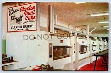 Postcard GA Claxton Bakery Old Fashion Moist Fruit Cake Horse Buggy Label I4