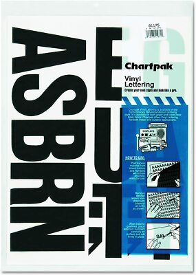 Chartpak 4-inch Black Stick-on Vinyl Letters & Numbers (01175), 1 PACK