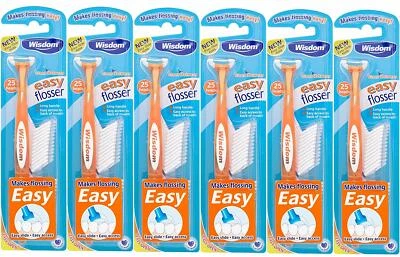 Wisdom Clean Between Easy Flosser (Handle & 25 floss heads) x 6 packs