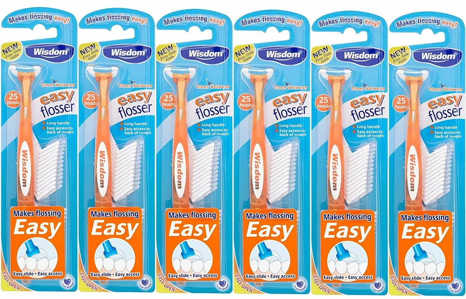 Wisdom Clean Between Easy Flosser (mango y 25 cabezales de hilo dental) x 6 paquetes