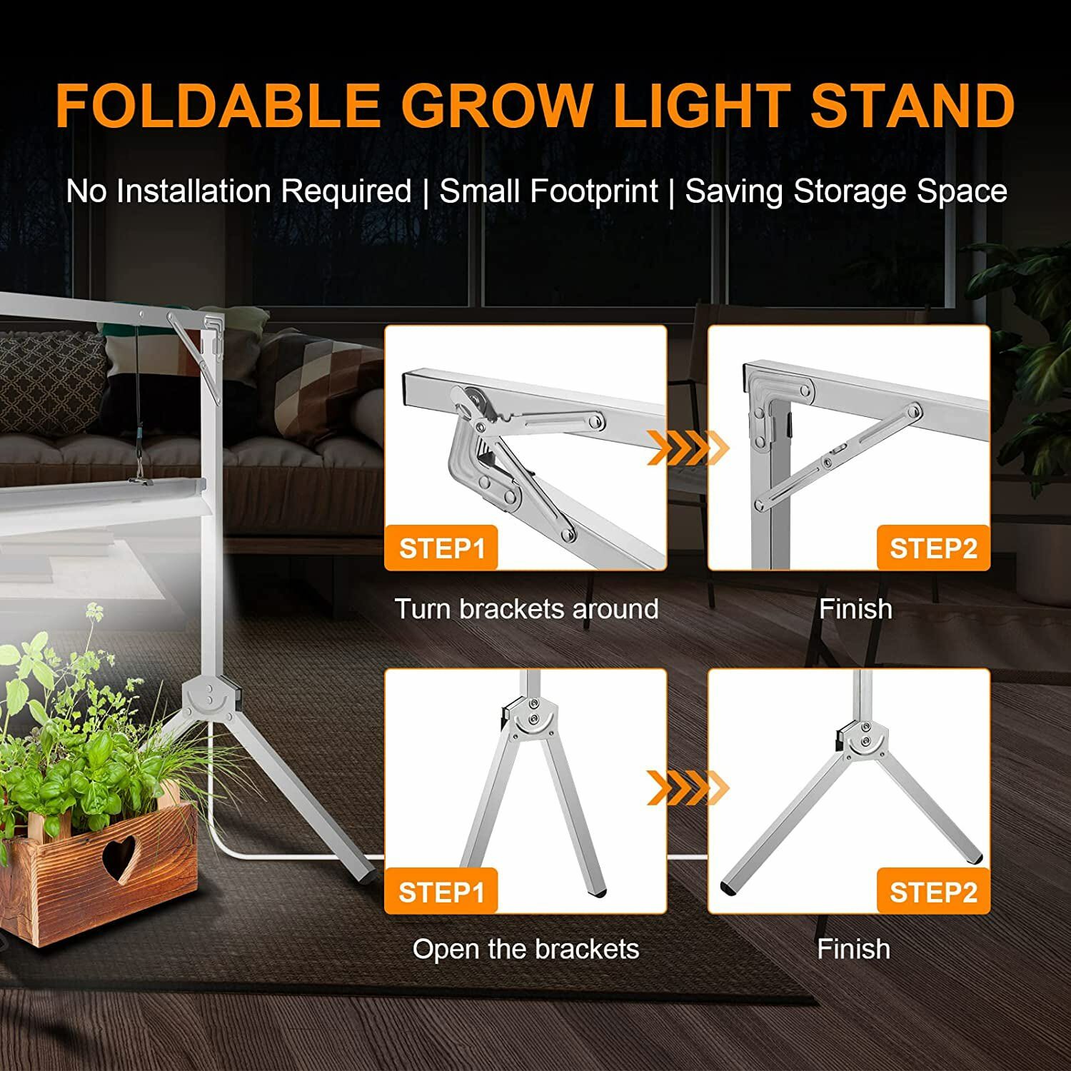 iPower 4 Feet T5 Fluorescent Grow Light System w/Foldable Stand Rack, 54W,Tube 1