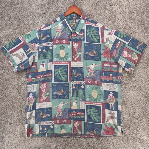 Reyn Spooner Mele Kalikimaka Shirt Mens 3XL Hawaiian Christmas Beach 2001 Santa - Picture 2 of 15