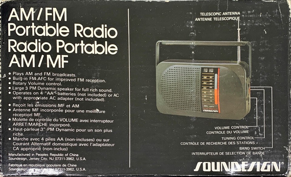NEW Vintage SOUNDESIGN AM/FM Portable Radio 2204CKB Black NEW in BOX | eBay