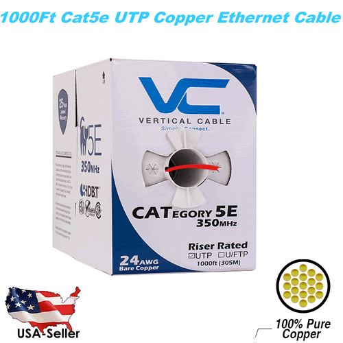 Cat5E Vertikales Kabel Rot 1000 Fuß Solides CMR Blank Kupfer Bulk Ethernet Kabel - Bild 1 von 3