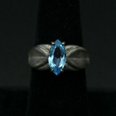 HAN BLUE TOPAZ 925 STERLING SILVER ESTATE VINTAGE WOMEN'S RING SIZE 7. ...