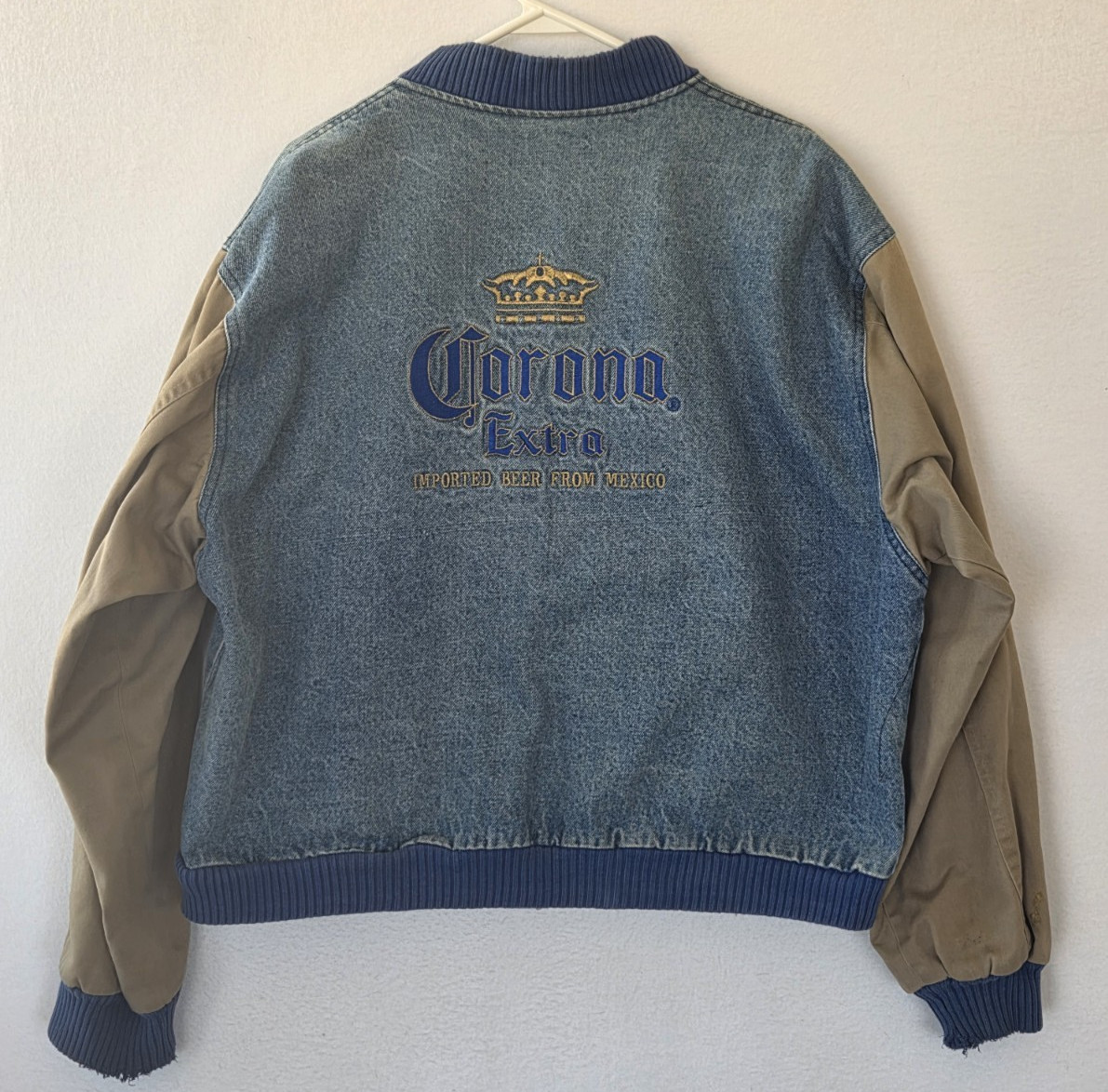 Vintage Men's Corona Extra Denim Varsity Jacket SZ X-Large XL Pin Stripped USA