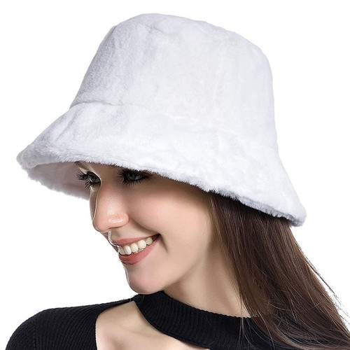 Winter Women Fluffy Plush Bucket Hat Ladies Warm Faux Fur Fisherman Cap - Picture 8 of 16