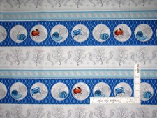 Nautical Crab Seahorse Shell Stripe Calming Tide Cotton Fabric HG Co By The Yard