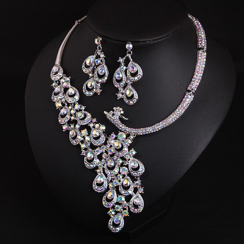 Fashion Flower Women Statement Necklace Earring Crystal Jewelry Set Bridal Gifts - 第 647/661 張圖片