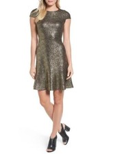 MICHAEL MICHAEL KORS FOIL KNIT CAP SLEEVE DRESS~BLACK/GOLD~Sz SMALL~NWTS!! $125