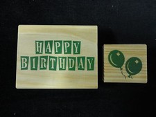 Happy Birthday plus Balloons Wooden Rubber Stamp/ Scrapbooking