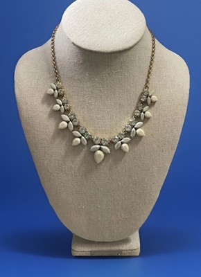 J. Crew Gold-tone Floral Design Light Green-Blue Rhinestone Necklace 18-20 