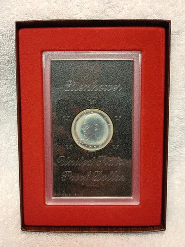 1974 S Eisenhower Proof Brown Box 40% Silver Ike Dollar Brown Box. UNDER MELT!