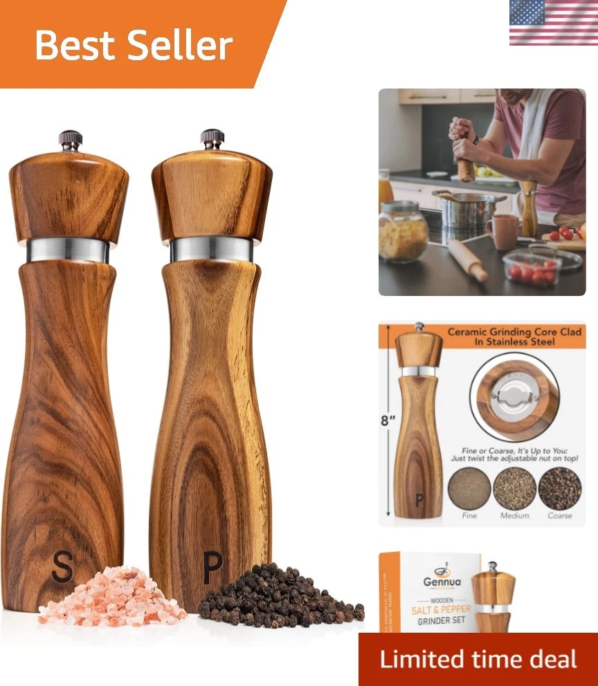 Wooden Salt and Pepper Grinder Set: Refillable Salt & Pepper Mills Adjust for...
Opens in a new wind